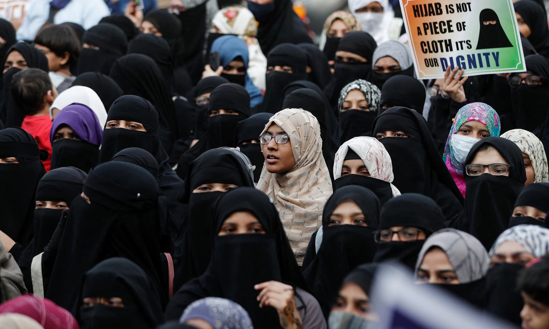 Women attend a protest against the recent hijab ban in few colleges of Karnataka state, on the outskirts of Mumbai, India on Sunday. — Reuters