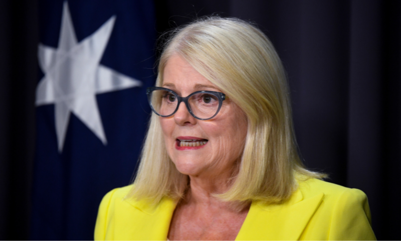 Australian Home Affairs Minister Karen Andrews speaks during a press conference at Parliament House in Canberra on Thursday. &mdash; AP