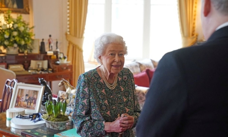 Britain's Queen Elizabeth speaks during an audience where she met the incoming and outgoing Defence Service Secretaries at Windsor Castle in Windsor, Britain, February 16. — Reuters