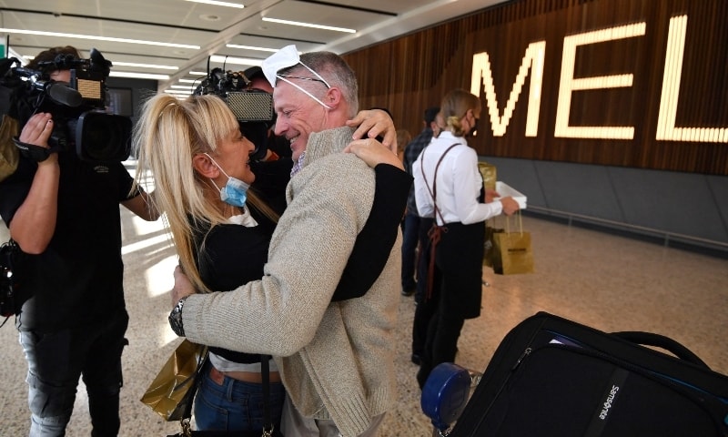 International passengers arrive at Melbourne Airport, after Australia reopened its international borders to travellers vaccinated against the coronavirus, in Melbourne, Australia, February 21. — Reuters