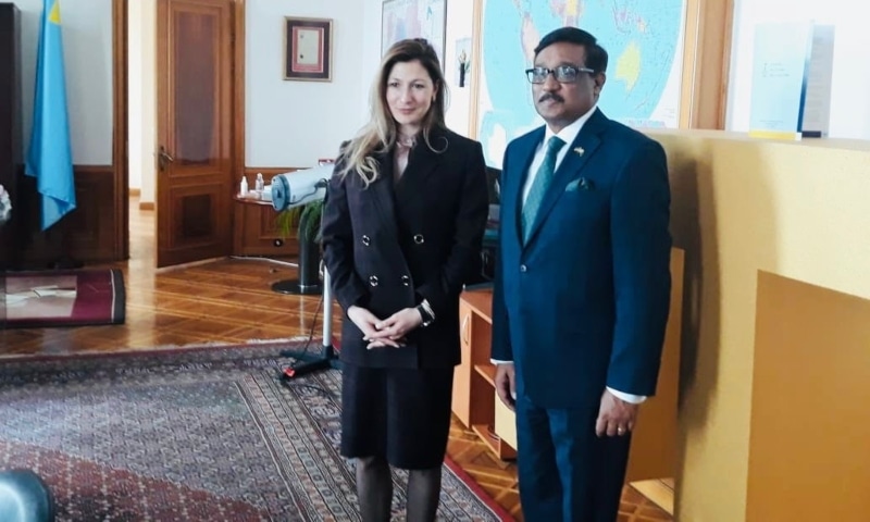 A meeting between Ukraine’s First Deputy Minister of Foreign Affairs Emine Dzheppar and Pakistan’s Ambassador retired Major Gen Noel Israel Khokhar on Monday. — Emine Dzheppar Twitter