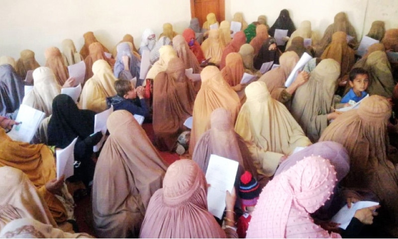 Newly-elected women councillors take oath in Bajaur on Tuesday. &mdash; Dawn