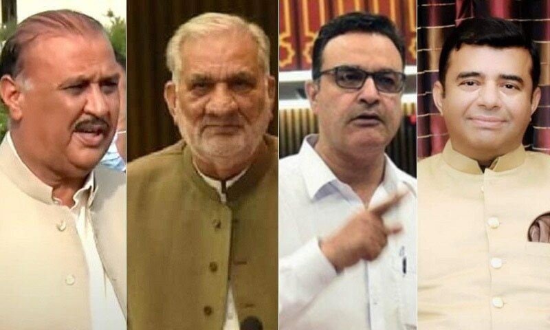 A combo photo showing four of the dissident PTI lawmakers namely Raja Riaz, Malik Nawab Sher Waseer, Noor Alam Khan and Basit Bukhari (from left to right). — Photo: Facebook/Twitter