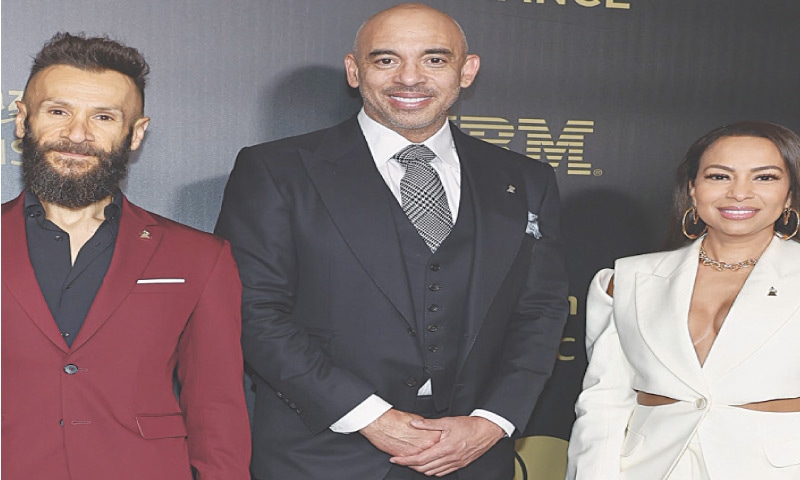 LAS VEGAS:  Co-President of The Recording Academy Panos A. Panay, CEO of The Recording Academy Harvey Mason Jr. and Co-President of The Recording Academy Valeisha Butterfield Jones attend the Recording Academy Honors presented by The Black Music Collective during the GRAMMY Awards on Saturday.&mdash;AFP