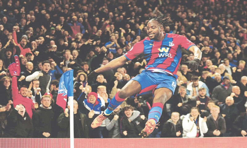 LONDON: Crystal Palace&rsquo;s Jean-Philippe Mateta celebrates after scoring during the Premier League match against Arsenal at Selhurst Park.&mdash;Reuters