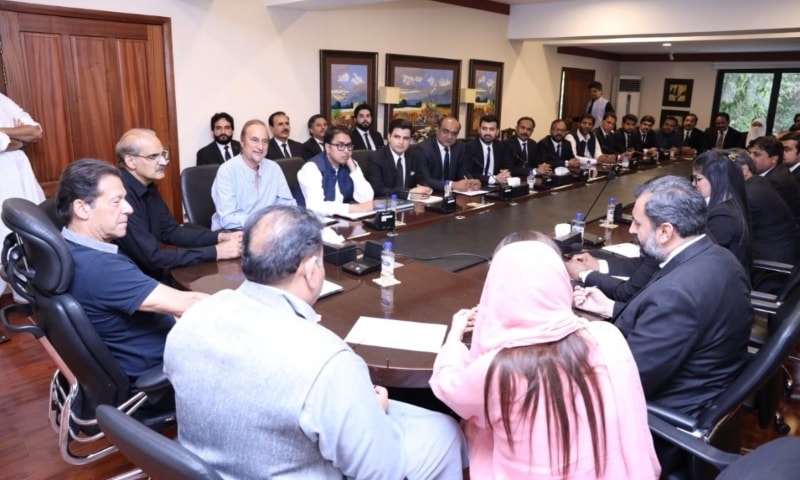 PTI Chairman Imran Khan meets with the Insaf Lawyers Forum on Tuesday. — PTI Twitter