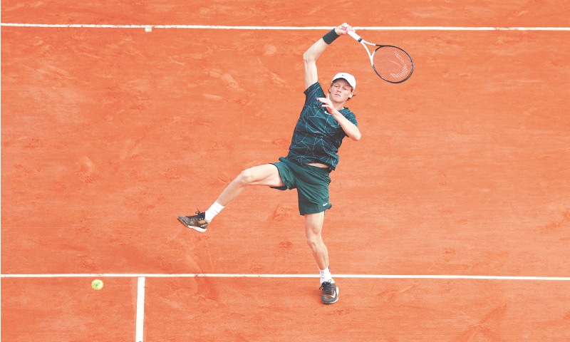 JANNIK Sinner of Italy hits a return to Croatia’s Borna Coric during their first-round match at the Monte Carlo Masters.—AFP JANNIK Sinner of Italy hits a return to Croatia’s Borna Coric during their first-round match at the Monte Carlo Masters.—AFP