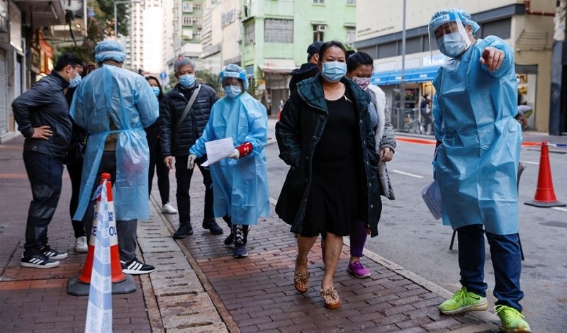 Residents queue up for the mandatory Covid-19 testing at a makeshift community testing centre at Jordan, in Hong Kong, China January 19, 2021. — Reuters