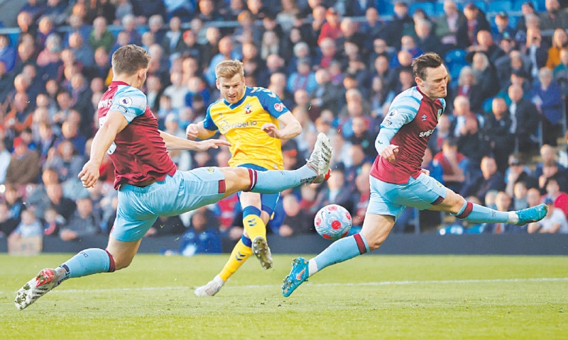 BURNLEY: Southampton’s Stuart Armstrong shoots at goal during the English Premier League match against Burnley at Turf Moor. —Reuters BURNLEY: Southampton’s Stuart Armstrong shoots at goal during the English Premier League match against Burnley at Turf Moor. —Reuters