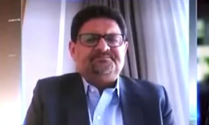 Finance Minister Miftah Ismail speaks during a Geo News show on Monday. — Screengrab via Geo News