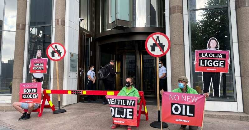 Greenpeace activists demonstrate in front of the Norwegian oil and energy ministry in central Oslo, Norway June 24, 2021, a day after the country granted exploration oil licenses in the Arctic.—Reuters Greenpeace activists demonstrate in front of the Norwegian oil and energy ministry in central Oslo, Norway June 24, 2021, a day after the country granted exploration oil licenses in the Arctic.—Reuters