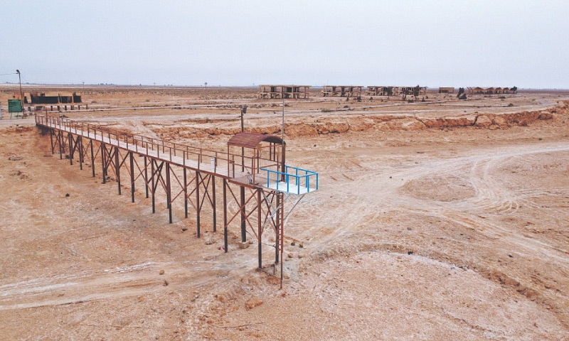 An aerial view shows the Sawa Lake completely dry due to years of drought in Iraq&rsquo;s southern province of Al Muthanna.&mdash;AFP