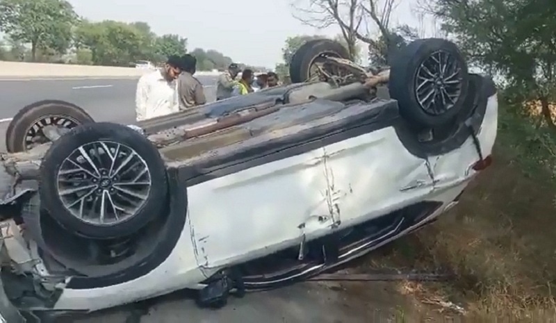 A vehicle is seen turned upside down at the accident site. — Photo via Imran Gabol