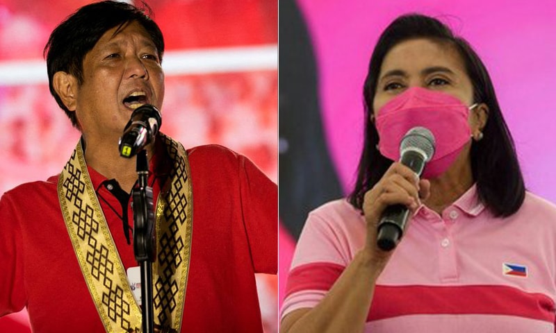A combination photo of Philippine Vice Pres&shy;ident Leni Robredo (R) and  Ferdinand Marcos Jr (L), the son of a notorious dictator whose 20-year rule ended in a 1986 uprising. &mdash; Reuters/File
