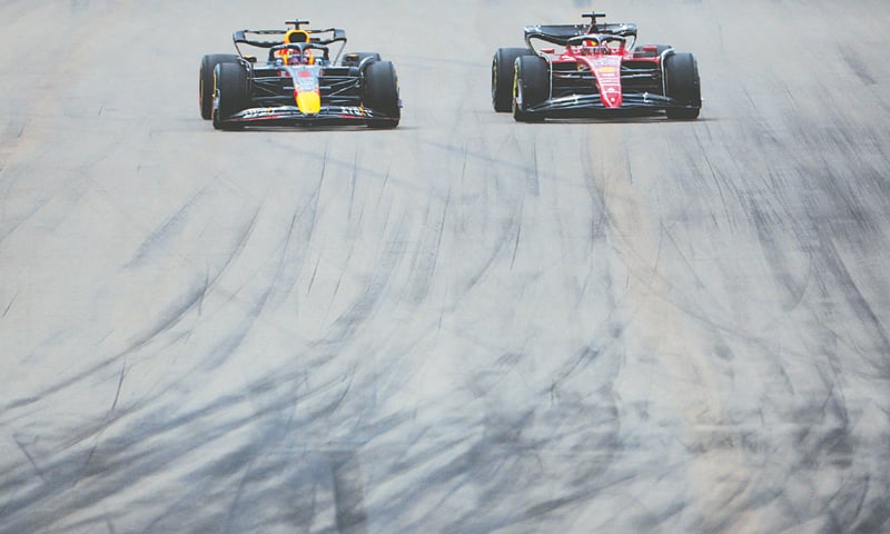 MIAMI: Red Bull’s Max Verstappen (L) and Ferrari’s Charles Leclerc in action during the Miami F1 Grand Prix at the Miami International Autodrome.—Reuters MIAMI: Red Bull’s Max Verstappen (L) and Ferrari’s Charles Leclerc in action during the Miami F1 Grand Prix at the Miami International Autodrome.—Reuters