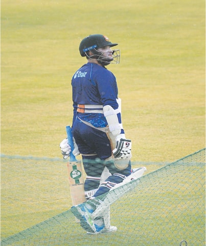 CHITTAGONG: Bangladesh’s Shakib Al Hasan looks on during a nets session at the Zahur Ahmed Chowdhury Stadium on Saturday.—AFP