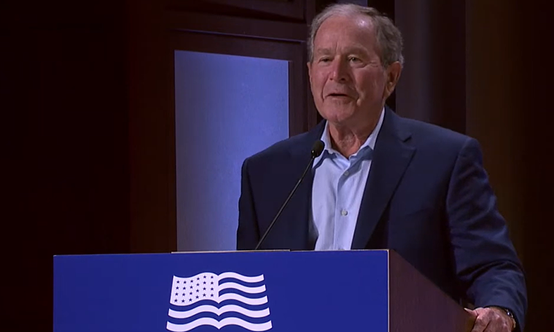 Former United States President George W. Bush speaks at an event in Dallas on Wednesday. — Screengrab courtesy George W. Bush Presidential Centre