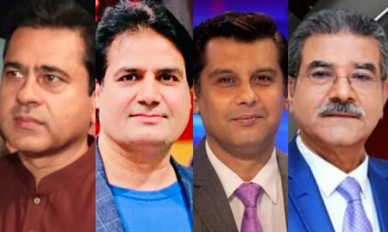 A combination photo of journalists Imran Riaz Khan, Sabir Shakir, Arshad Sharif and Sami Ibrahim — all of whom have seen FIRs registered against them this week. — Twitter