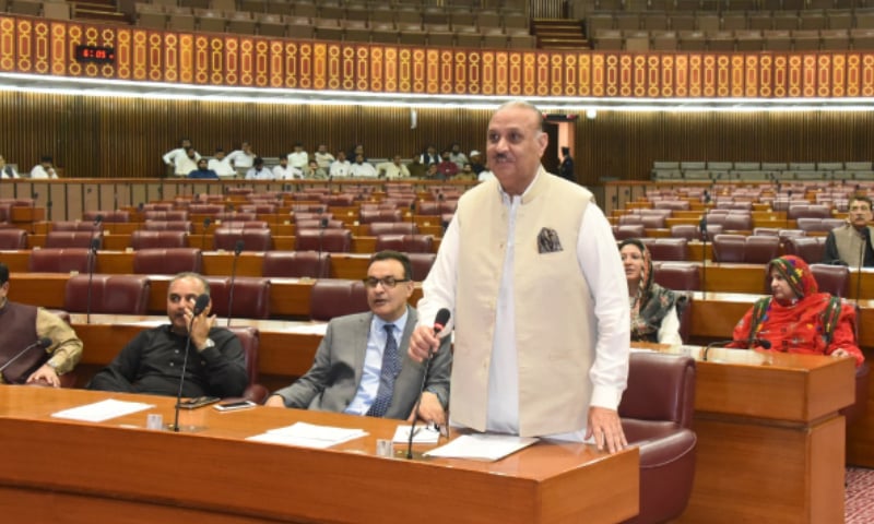 The newly appointed opposition leader Raja Riaz Ahmed gave his first speech in the National Assembly on Monday. — Photo courtesy: NA/Twitter