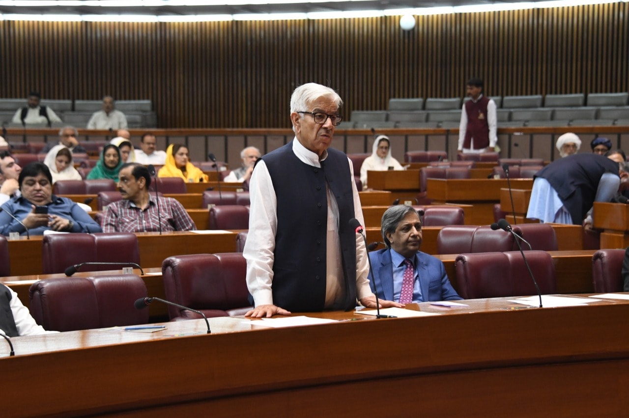 Defence Minister Khawaja Muhammad Asif speaks during a joint session of parliament on Thursday. — Photo courtesy NA Twitter Defence Minister Khawaja Muhammad Asif speaks during a joint session of parliament on Thursday. — Photo courtesy NA Twitter