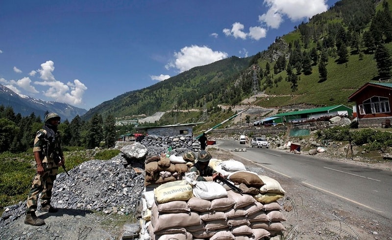 This file photo shows India's Border Security Force (BSF) soldiers stand guard at a checkpoint along a highway leading to Ladakh. — Reuters/File