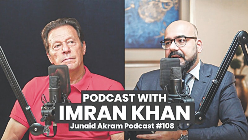 A promotional poster for a podcast with former prime minister Imran Khan, hosted by Junaid Akram, Muzamil Hasan and Talha Ahad | TCM