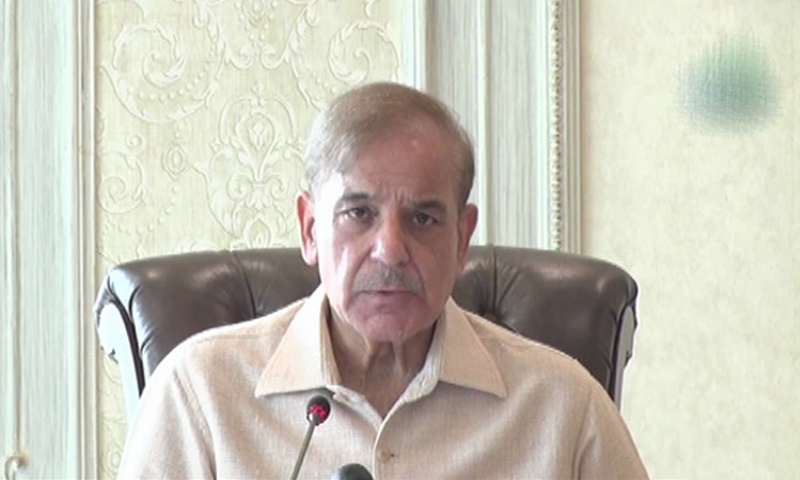 In this file photo, Prime Minister Shehbaz Sharif addresses the federal cabinet meeting. &mdash;DawnNewsTV
