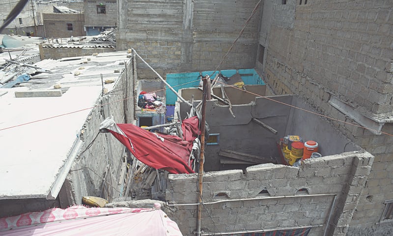 A view of the house whose roof collapsed in Machhar Colony on Monday.&mdash;Online