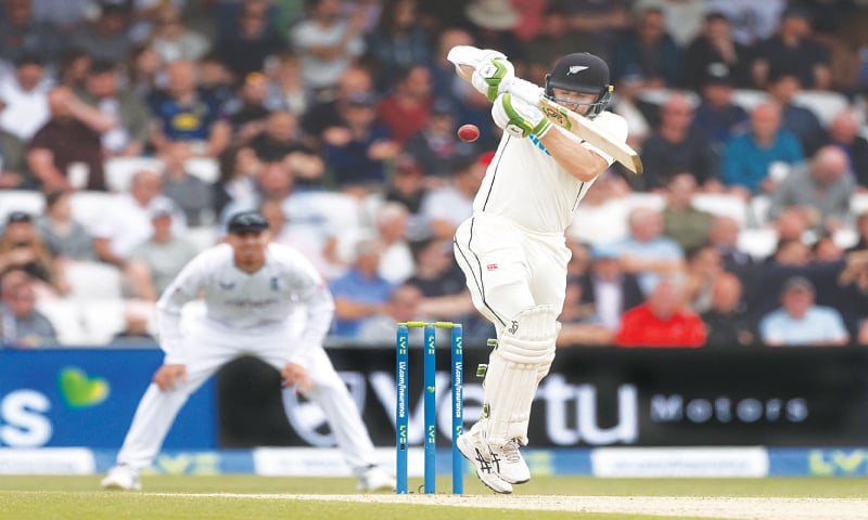 NEW ZEALAND opener Tom Latham plays a short-pitched ball during the third Test against England at Headingley on Saturday.—Reuters NEW ZEALAND opener Tom Latham plays a short-pitched ball during the third Test against England at Headingley on Saturday.—Reuters
