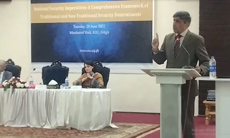 Adviser National Command Authority retired Lt Gen Mazhar Jamil speaks at a seminar Centre for International Strategic Studies  in collaboration with Karakoram International University. — Screengrab via Centre for International Strategic Studies Facebook