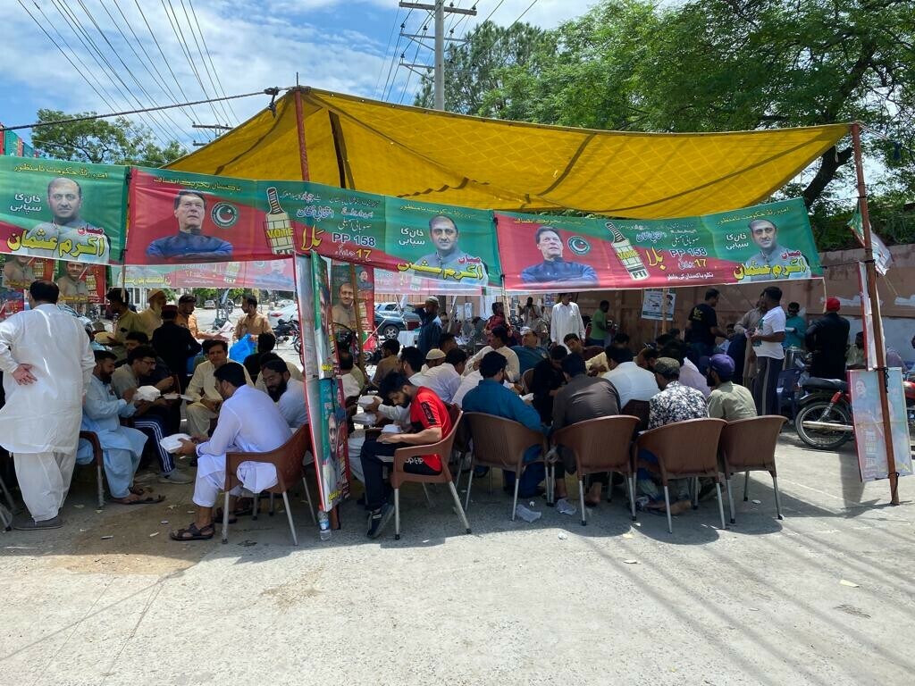 A PTI election camp. &mdash;Photo by Omer Hayat