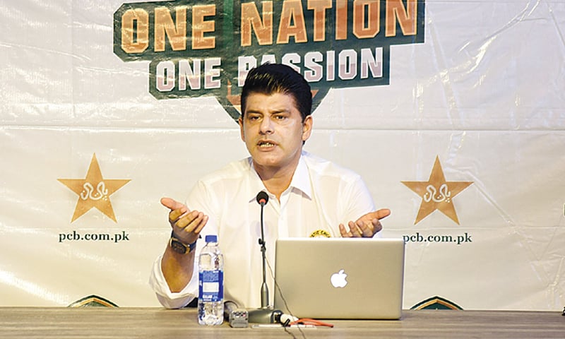 RAWALPINDI: PCB chief
selector Muhammad Waseem addresses a press conference at the Pindi Cricket Stadium on Thursday.—APP RAWALPINDI: PCB chief
selector Muhammad Waseem addresses a press conference at the Pindi Cricket Stadium on Thursday.—APP