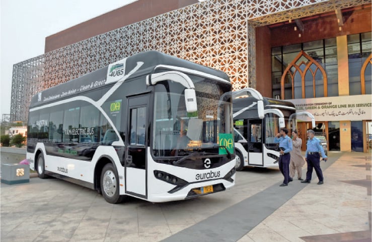 Two electric buses parked at Pak-China Centre on Thursday. — White Star