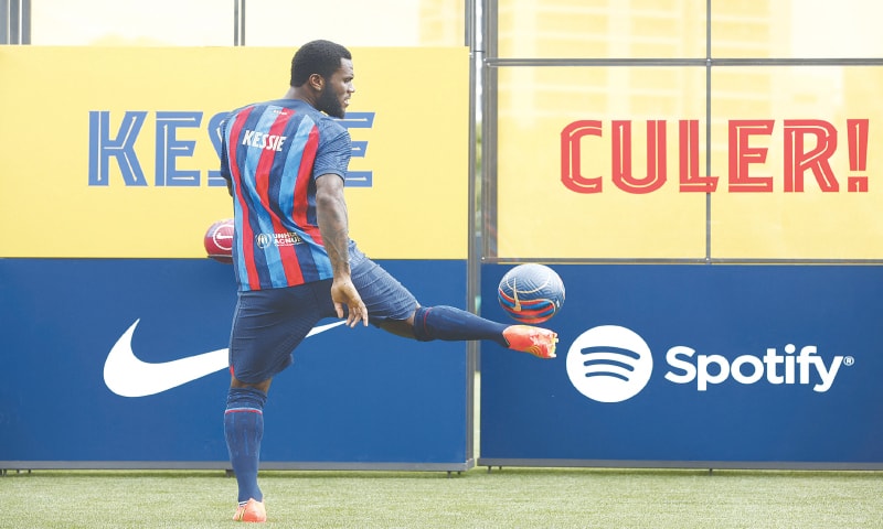 BARCELONA: Franck Kessie controls the ball during his unveiling as a Barcelona player at Ciutat Esportiva Joan Gamper on Wednesday.&mdash;Reuters
