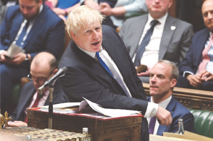 BORIS Johnson parries queries during Prime Minister’s Questions at the House of Commons on Wednesday.—AFP