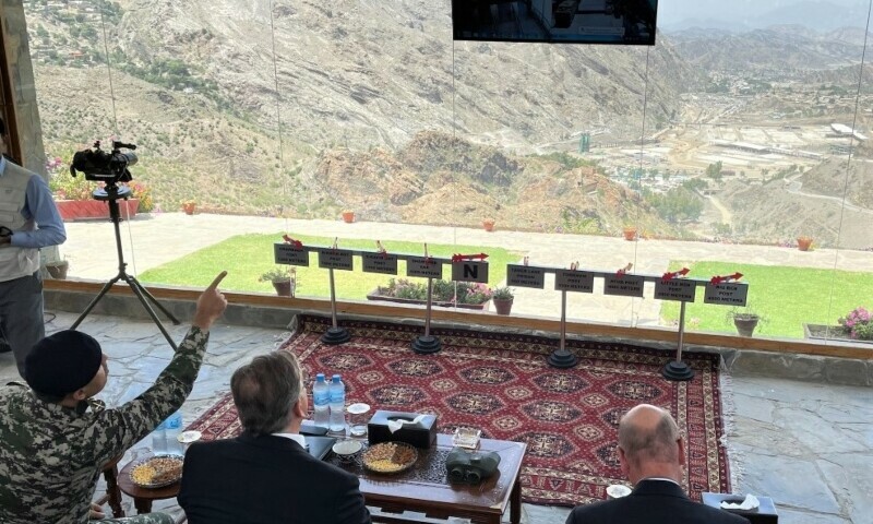 US Ambassador to Pakistan Donald Blome is briefed by a security official at Torkham border, August 3. — Shireen Mazari Twitter