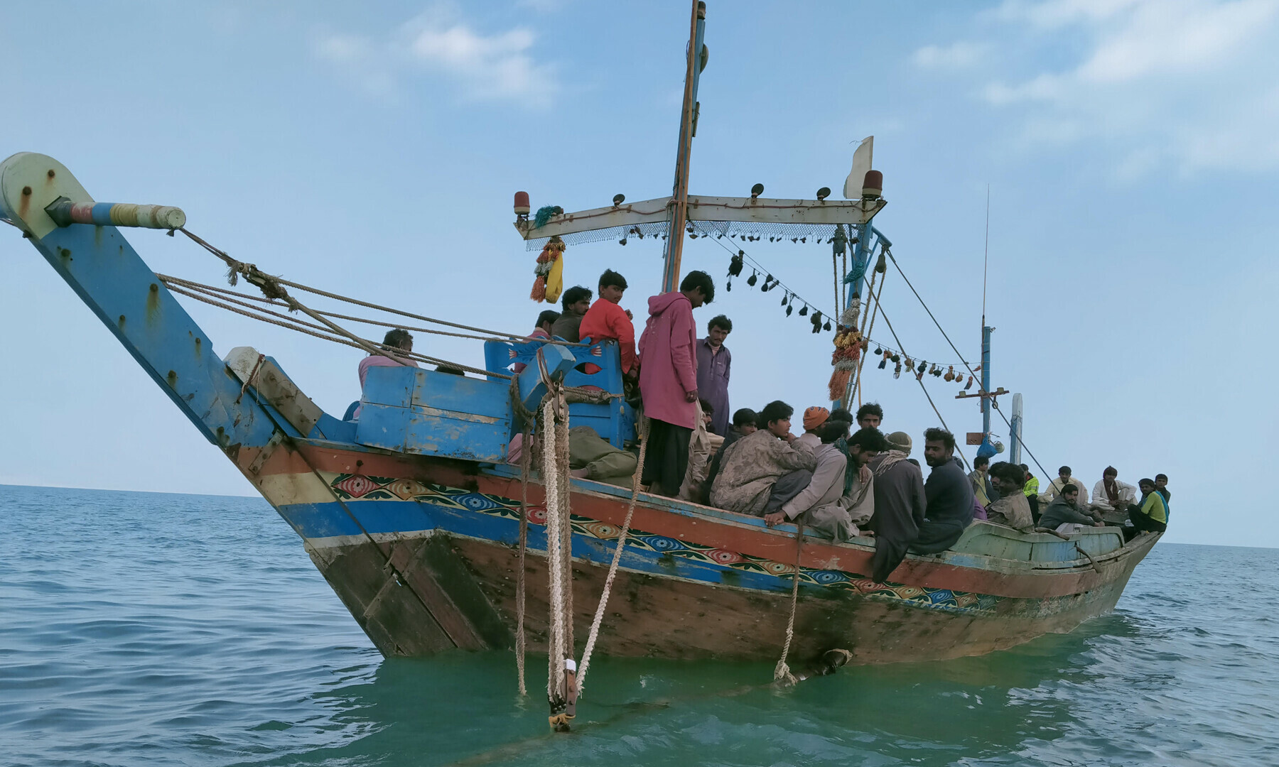 A small Sindh based trawler is fishing illegally in the waters of Gwadar, Balochistan. —Sajid Noor