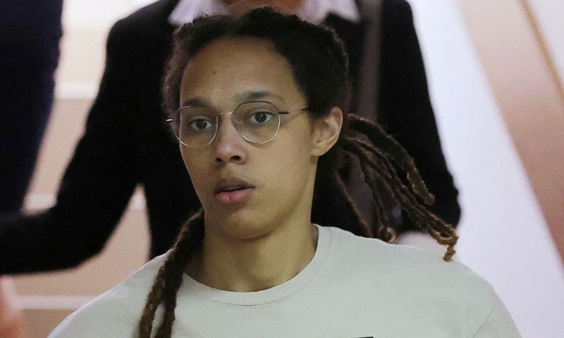 US basketball player Brittney Griner, who was detained in March at Moscow's Sheremetyevo airport and later charged with illegal possession of cannabis, is escorted before a court hearing in Khimki outside Moscow on July 1. — Reuters