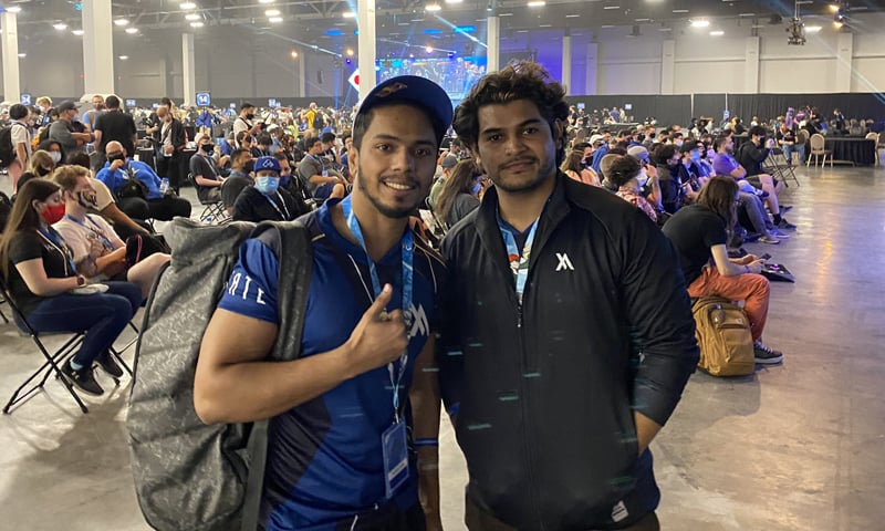 Pakistani gamers Imran Khan (R) and Arslan "Ash" Siddique (L) photographed at Evolution Championship Series 2022 in Las Vegas, US on August 6. — Photo courtesy Imran Khan Twitter