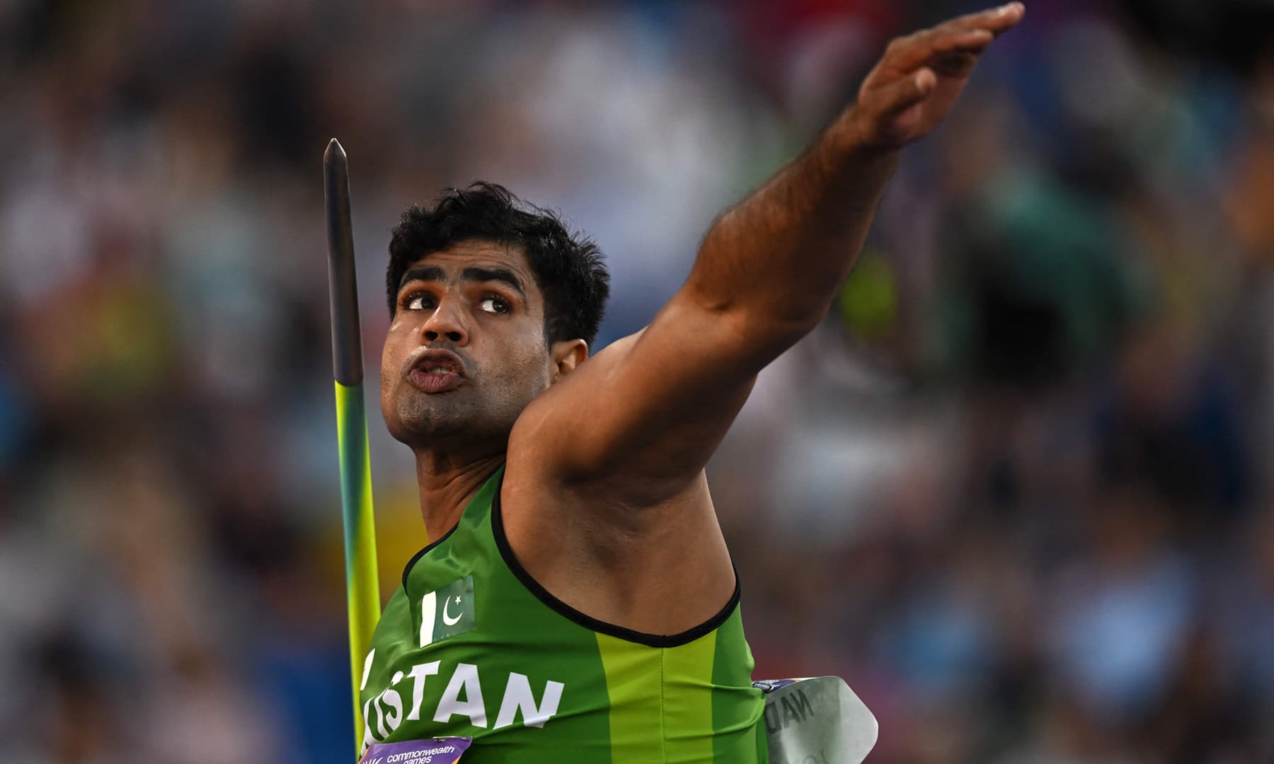 Arshad Nadeem competes to win and take the gold medal in the men's javelin throw final athletics event at the Alexander Stadium in Birmingham on day ten of the Commonwealth Games. — AFP