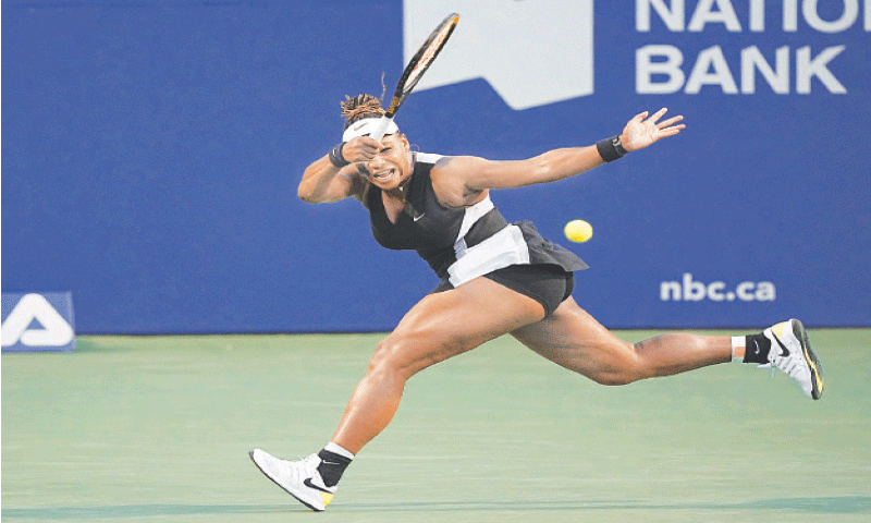 TORONTO: Serena Williams of the US plays a return to Switzerland’s Belinda Bencic during their Toronto Masters match at Sobeys Stadium.—Reuters