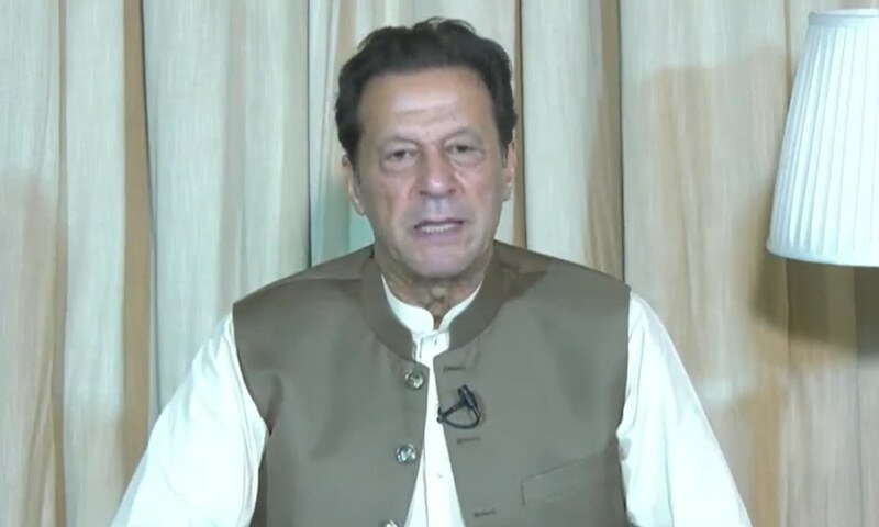 PTI chief Imran Khan speaks during the ‘Independence Diamond Jubilee Special’ session on Zoom on Friday.  — Photo courtesy: PTI Twitter/File