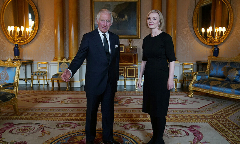 Britain’s King Charles III during his first audience with Prime Minister Liz Truss at Buckingham Palace, London, on Friday.—Reuters Britain’s King Charles III during his first audience with Prime Minister Liz Truss at Buckingham Palace, London, on Friday.—Reuters