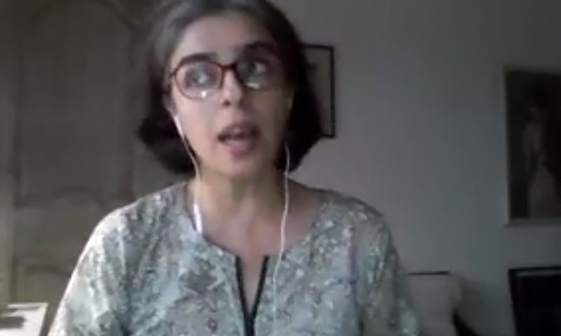 Playwright Bee Gul speaks during an online discussion on whether " Pakistani TV dramas get it right when it comes to mental health?" — Photo by author