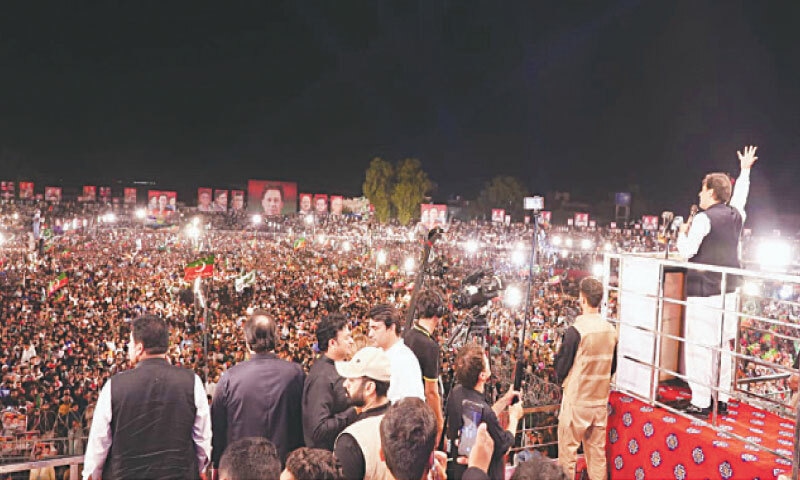 IMRAN Khan addresses the crowd in Gujrat.— Twitter / PTIofficial