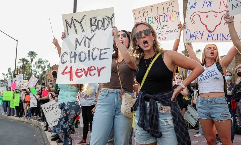 In this file photo taken on July 4, abortion rights protesters chant during a Pro Choice rally at the Tucson Federal Courthouse in Tucson. &mdash; AFP