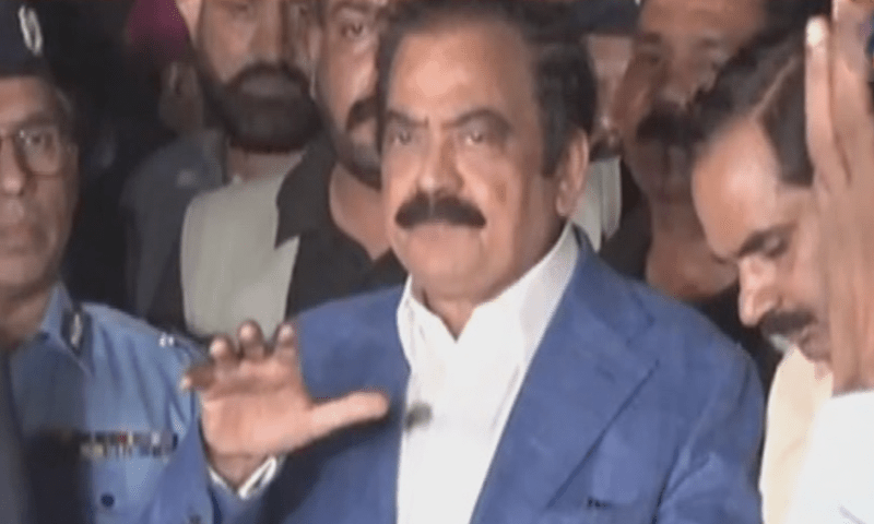 Interior Minister Rana Sanaullah speaks to the media in Islamabad on Tuesday. — DawnNewsTV