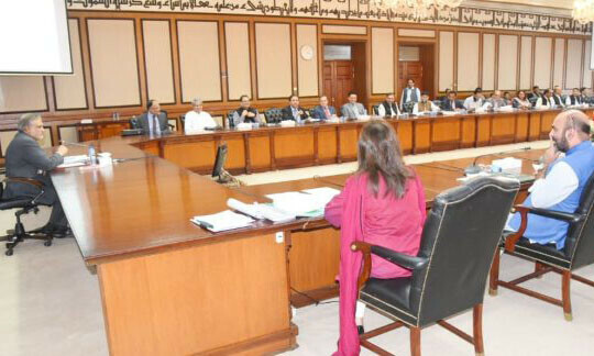 Finance Minister Ishaq Dar chairs a meeting of the Executive Committee of the National Economic Council (Ecnec) on Friday. — APP