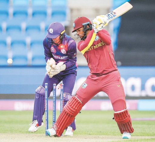 HOBART: West Indies&rsquo; batter Brandon King is bowled by Scotland&rsquo;s spinner Mark Watt during their ICC T20 World Cup Group &lsquo;B&rsquo;  first-round match at the Bellerive Oval on Monday.&mdash;AFP