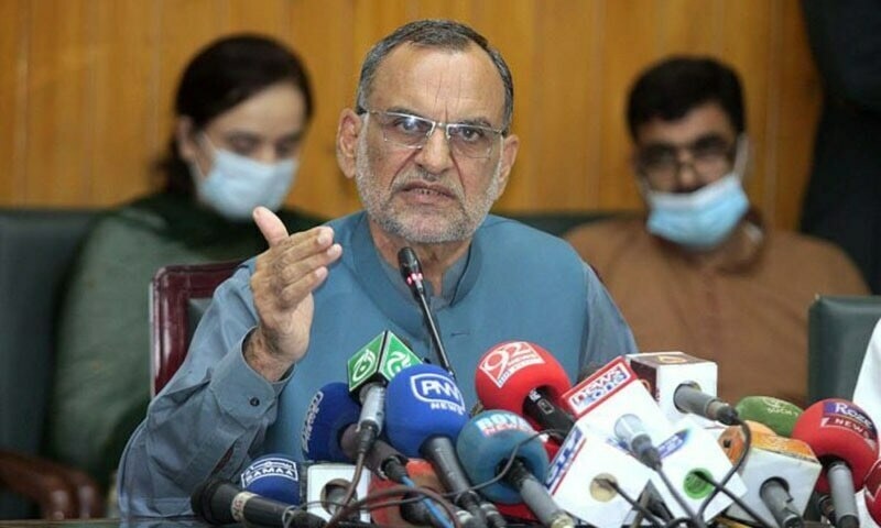 Railways Minister Azam Swati addresses a press conference in Islamabad in this file photo. — APP